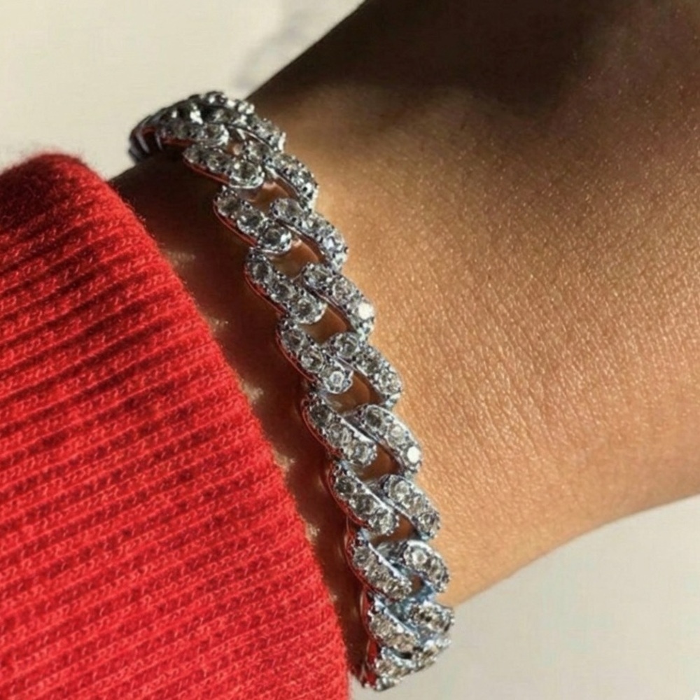Silver Cubic Zirconia Cuban Link Bracelet - Women's Jewelry